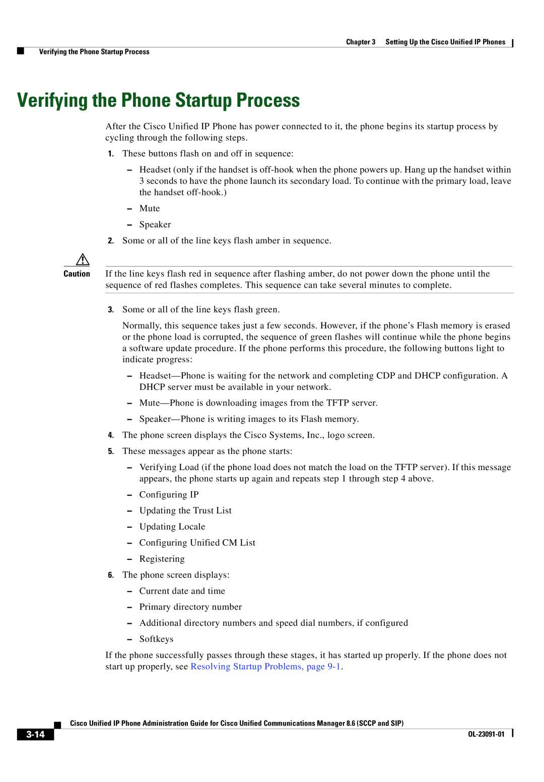 Cisco Systems 8.6 manual Verifying the Phone Startup Process 