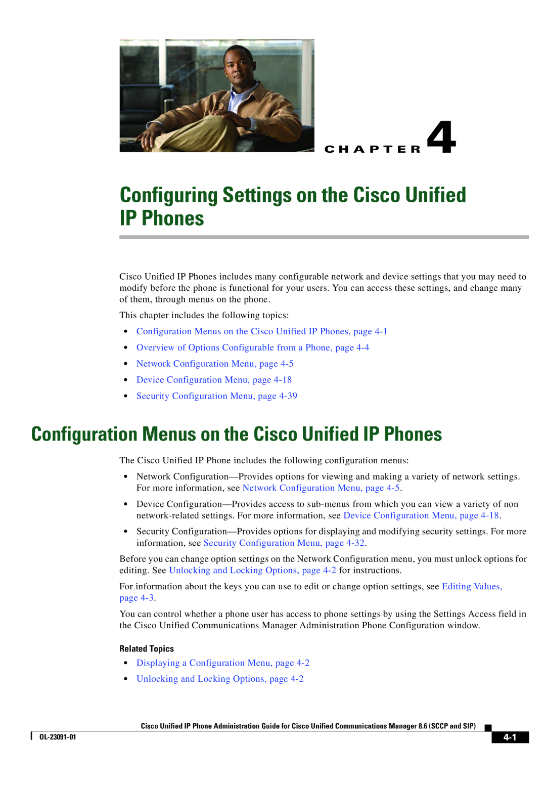 Cisco Systems 8.6 Configuring Settings on the Cisco Unified IP Phones, Configuration Menus on the Cisco Unified IP Phones 