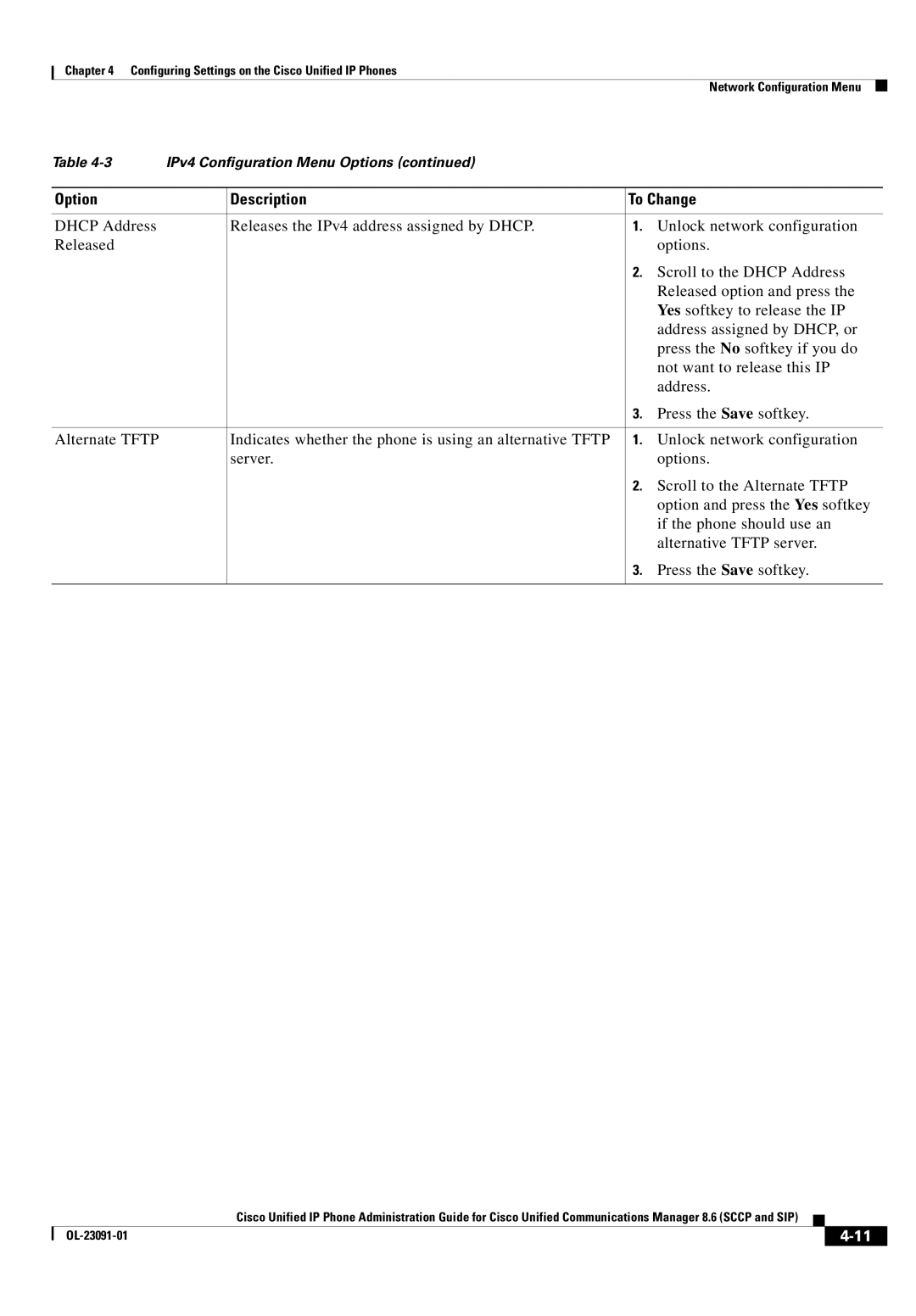 Cisco Systems 8.6 manual Option Description To Change 