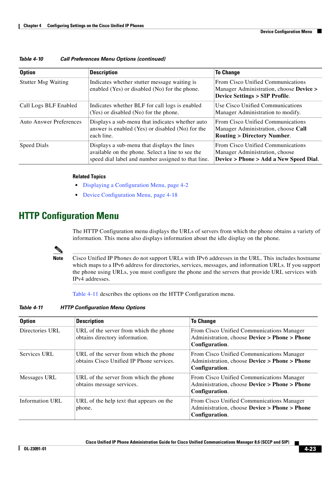 Cisco Systems 8.6 manual Http Configuration Menu, Routing Directory Number, Device Phone Add a New Speed Dial 