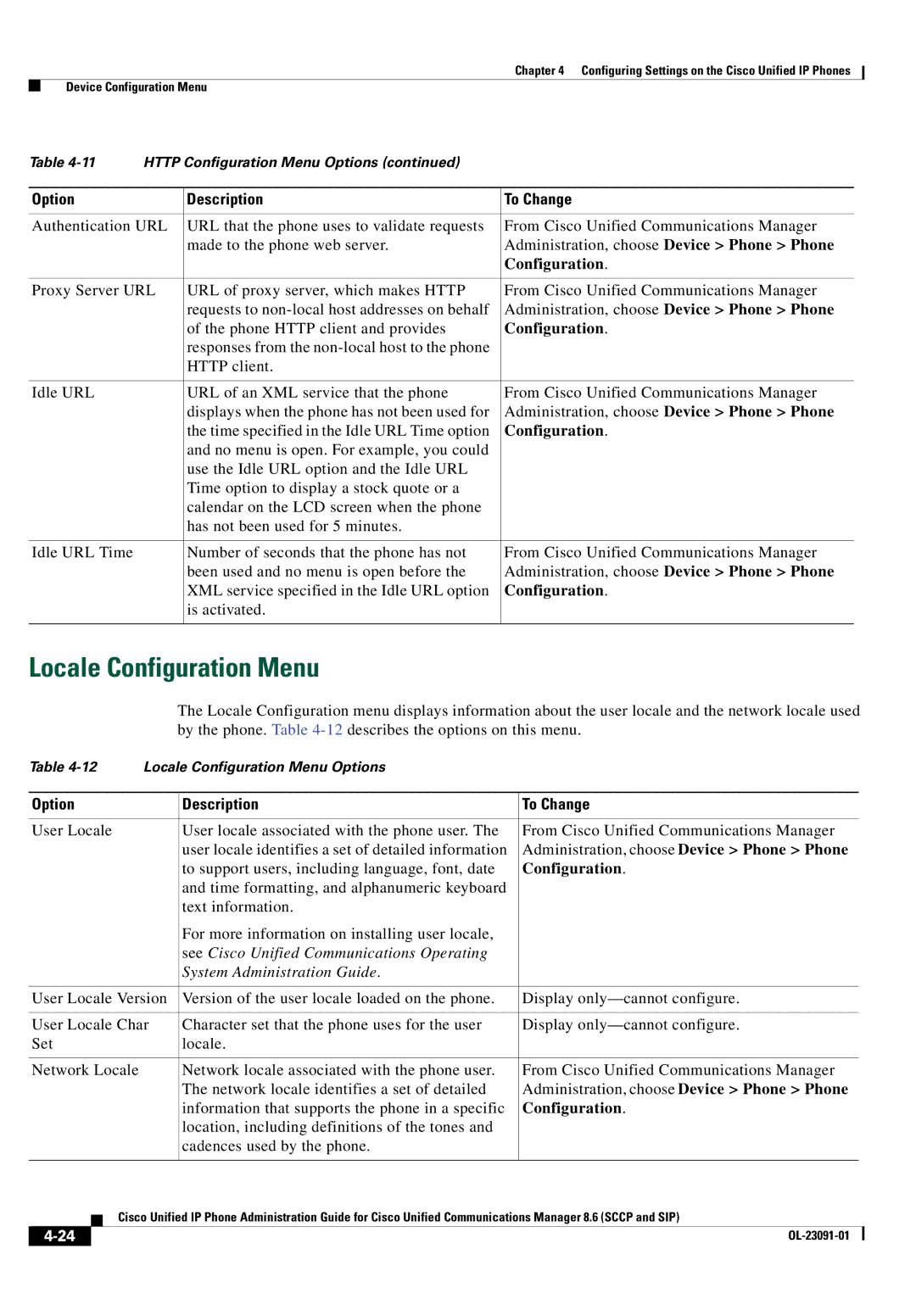 Cisco Systems 8.6 manual Locale Configuration Menu, Is activated 