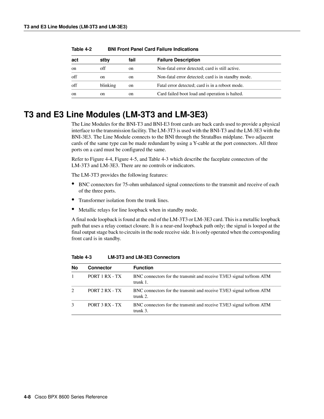 Cisco Systems 8600 Series manual T3 and E3 Line Modules LM-3T3 and LM-3E3, LM-3T3 and LM-3E3 Connectors, Port 1 RX TX 