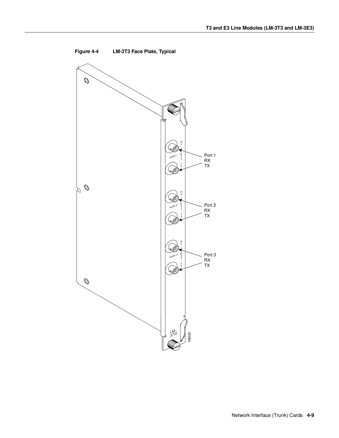 Cisco Systems 8600 Series manual T3 and E3 Line Modules LM-3T3 and LM-3E3, LM-3T3 Face Plate, Typical 