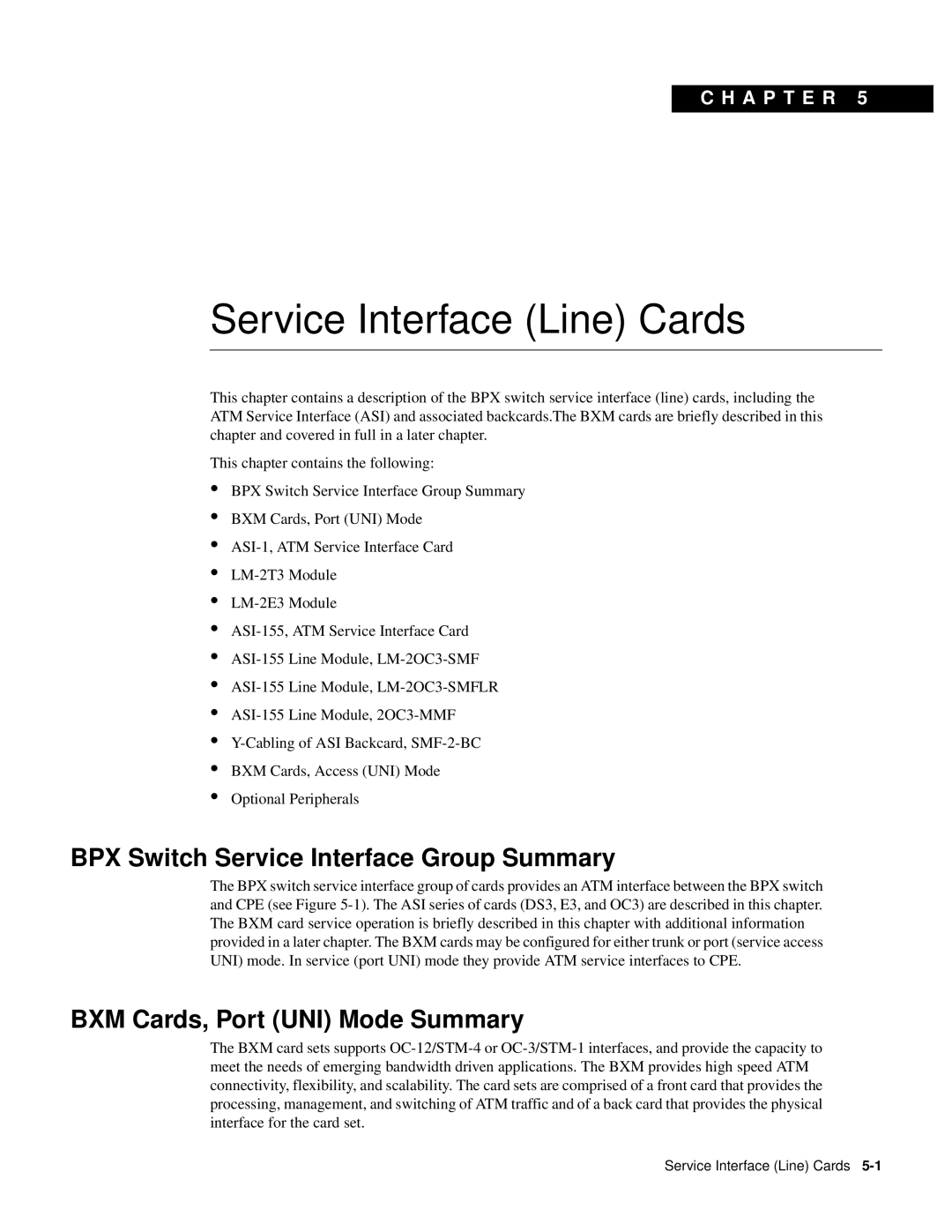 Cisco Systems 8600 Series manual Service Interface Line Cards, BPX Switch Service Interface Group Summary 