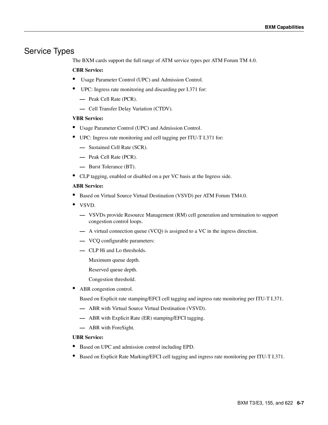 Cisco Systems 8600 Series manual Service Types, CBR Service, VBR Service, ABR Service, UBR Service 