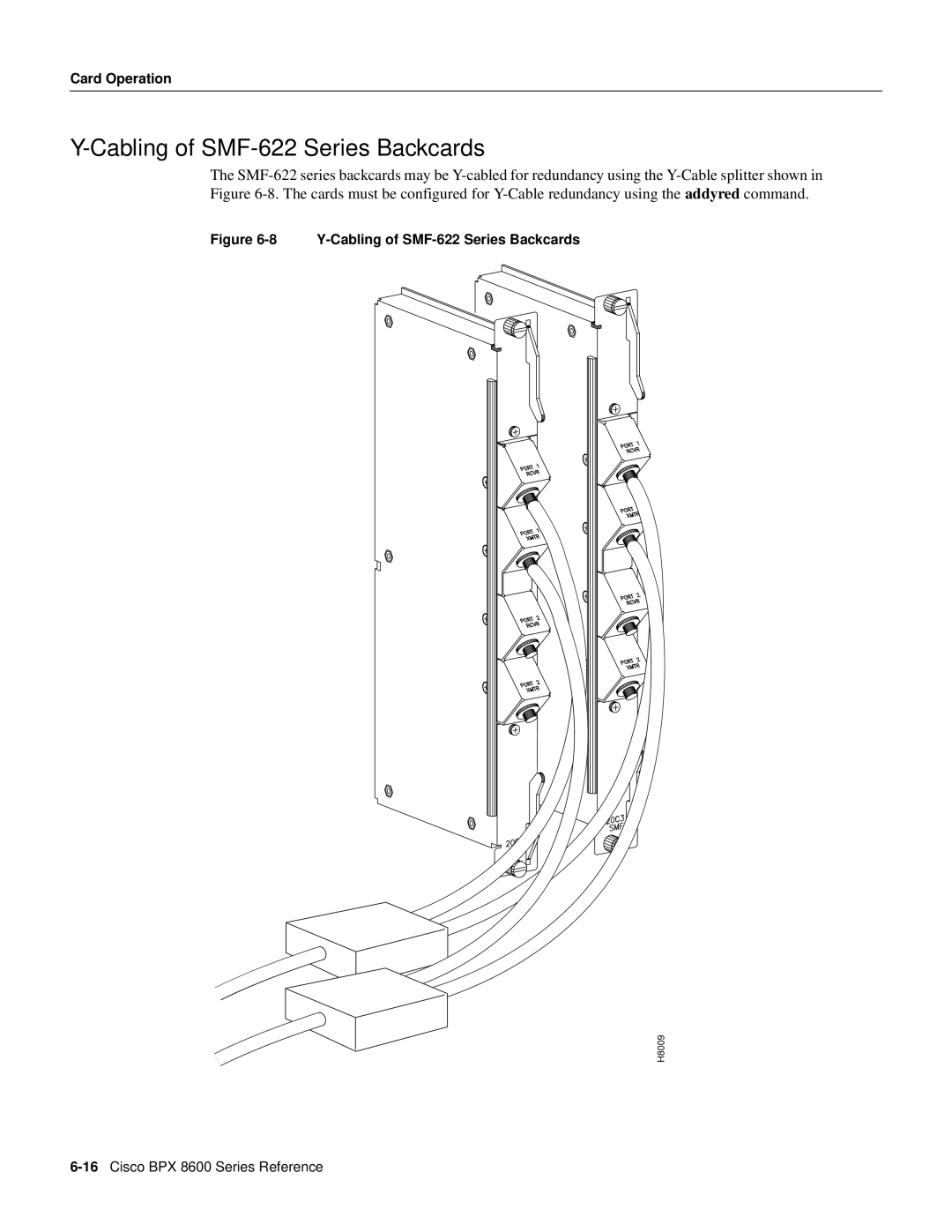 Cisco Systems 8600 Series manual Y-Cabling of SMF-622 Series Backcards 