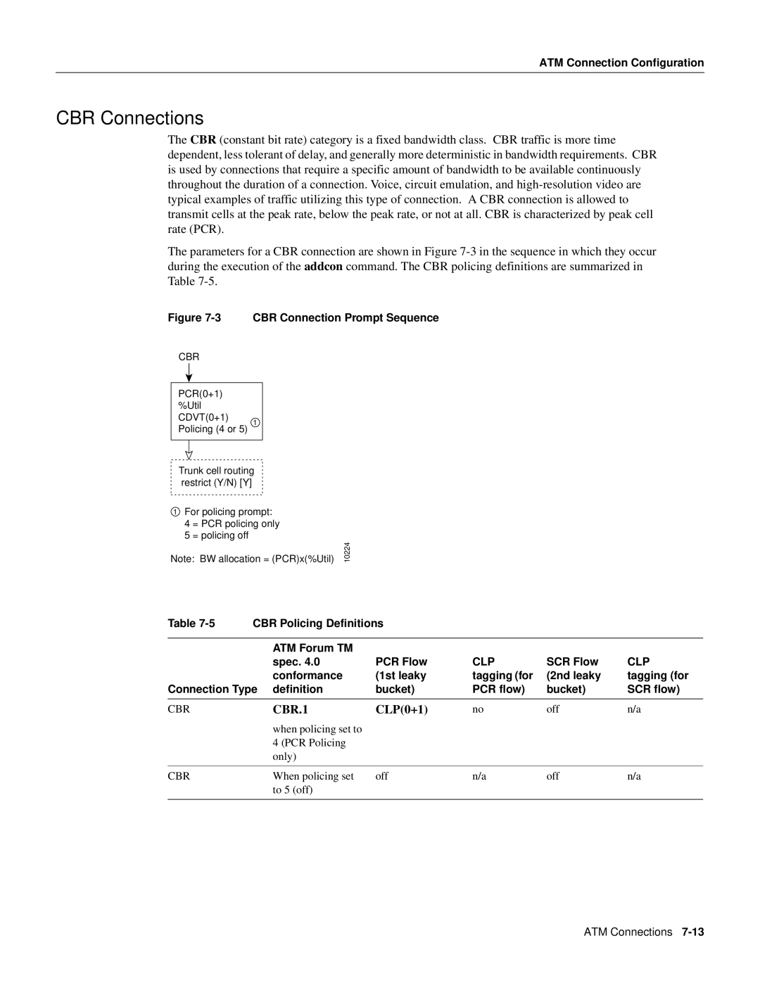 Cisco Systems 8600 Series manual CBR Connections, CBR Policing Definitions ATM Forum TM Spec PCR Flow 