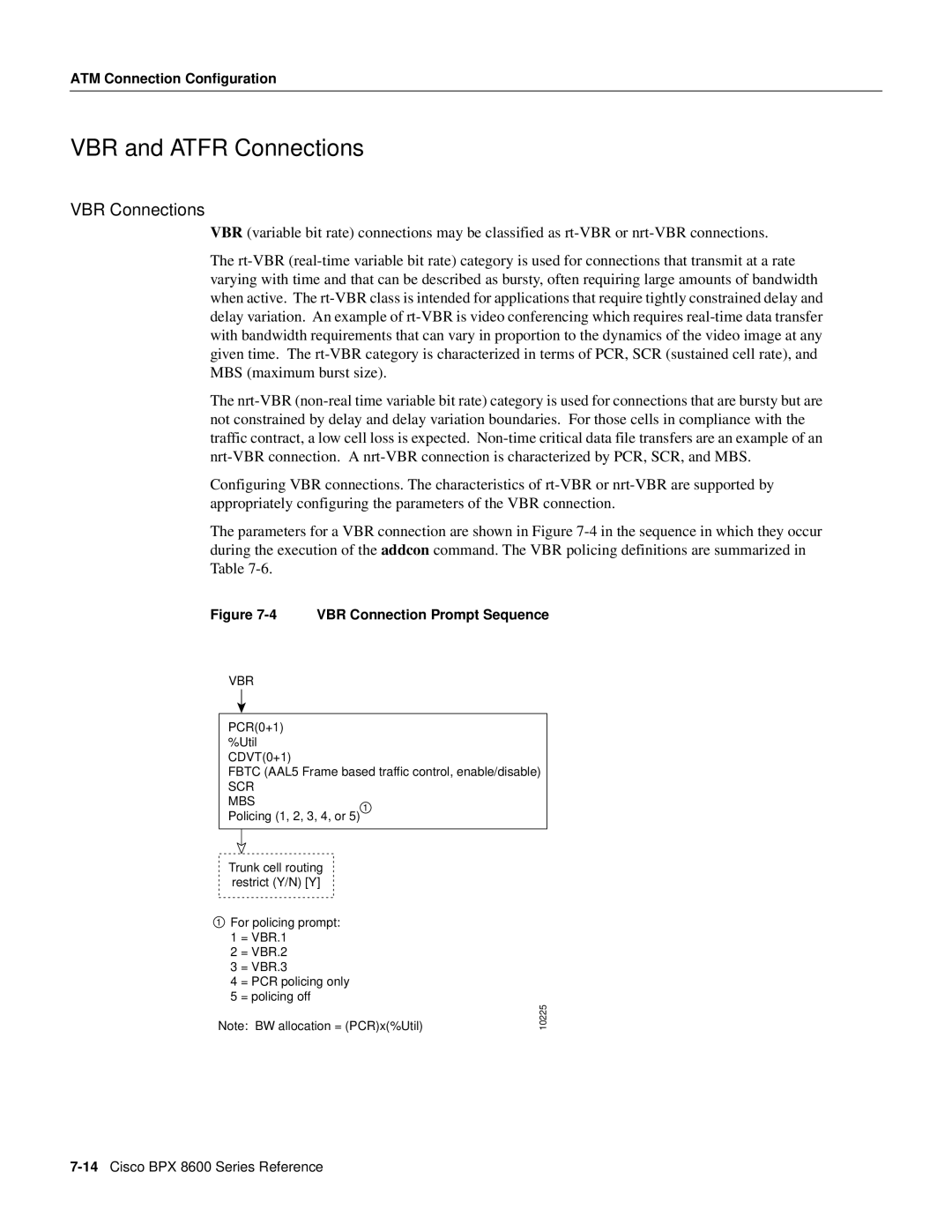 Cisco Systems 8600 Series manual VBR and Atfr Connections, VBR Connections 