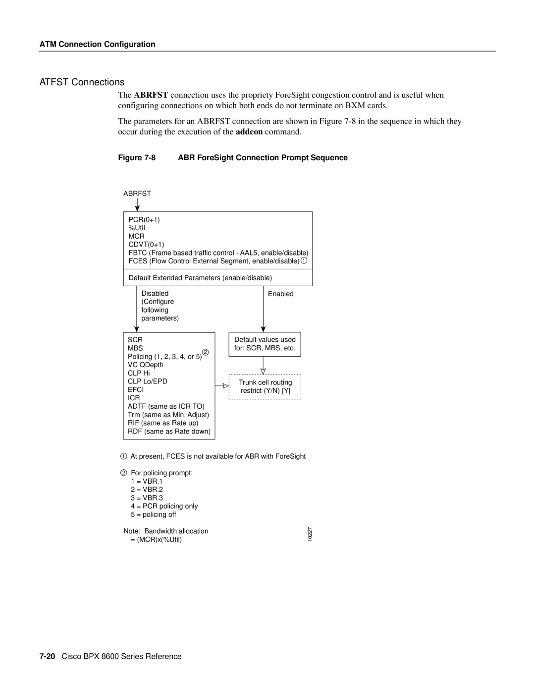 Cisco Systems 8600 Series manual Atfst Connections, ABR ForeSight Connection Prompt Sequence 