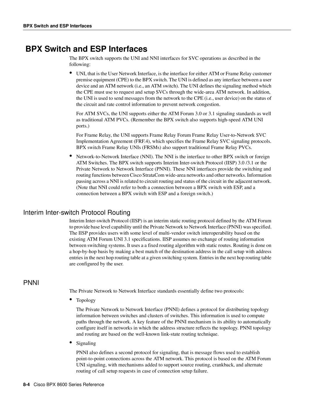 Cisco Systems 8600 Series manual BPX Switch and ESP Interfaces, Interim Inter-switch Protocol Routing 