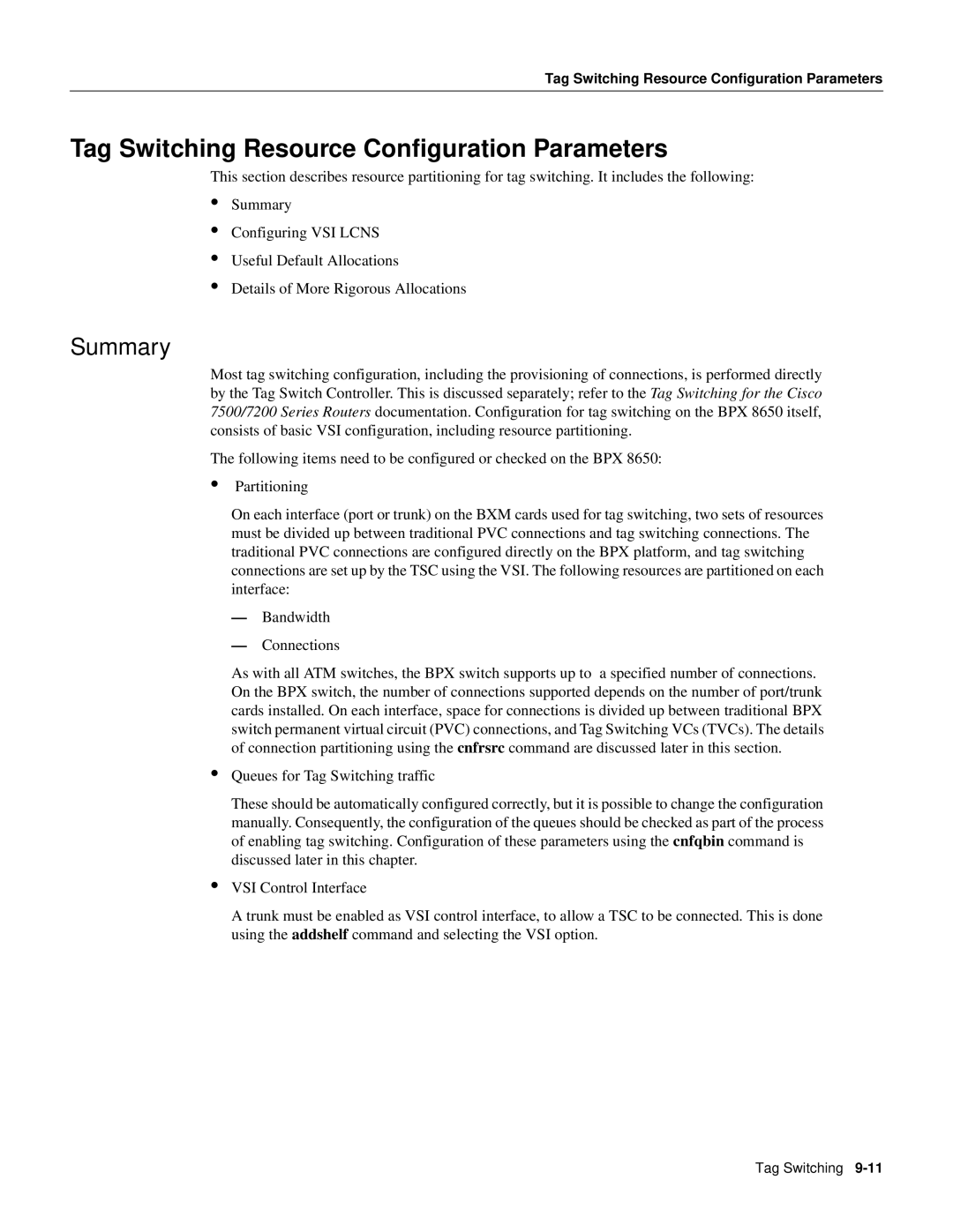 Cisco Systems 8600 Series manual Tag Switching Resource Configuration Parameters 