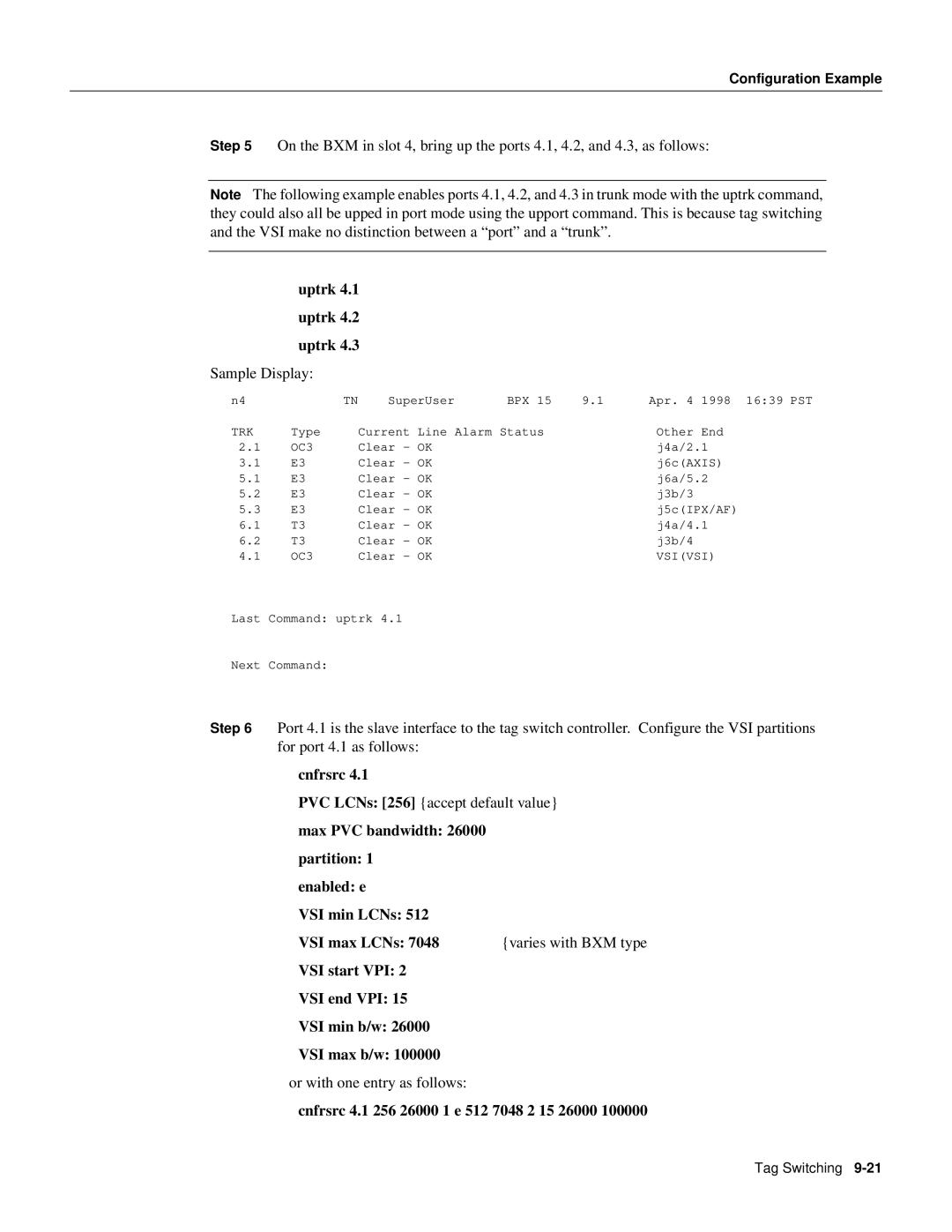 Cisco Systems 8600 Series manual Uptrk 4.1 uptrk 4.2 uptrk, Cnfrsrc, Max PVC bandwidth Partition Enabled e VSI min LCNs 