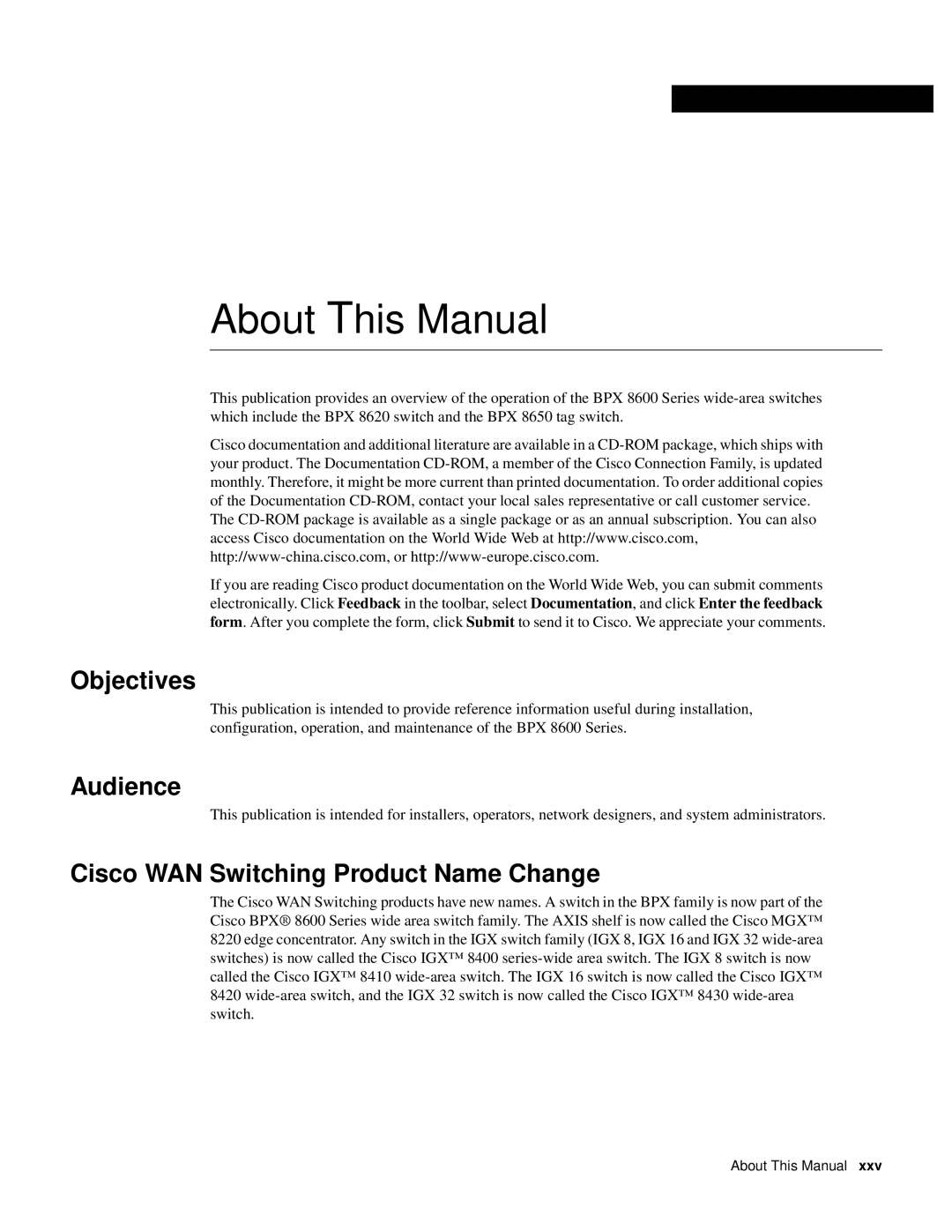 Cisco Systems 8600 Series manual About This Manual, Objectives, Audience, Cisco WAN Switching Product Name Change 