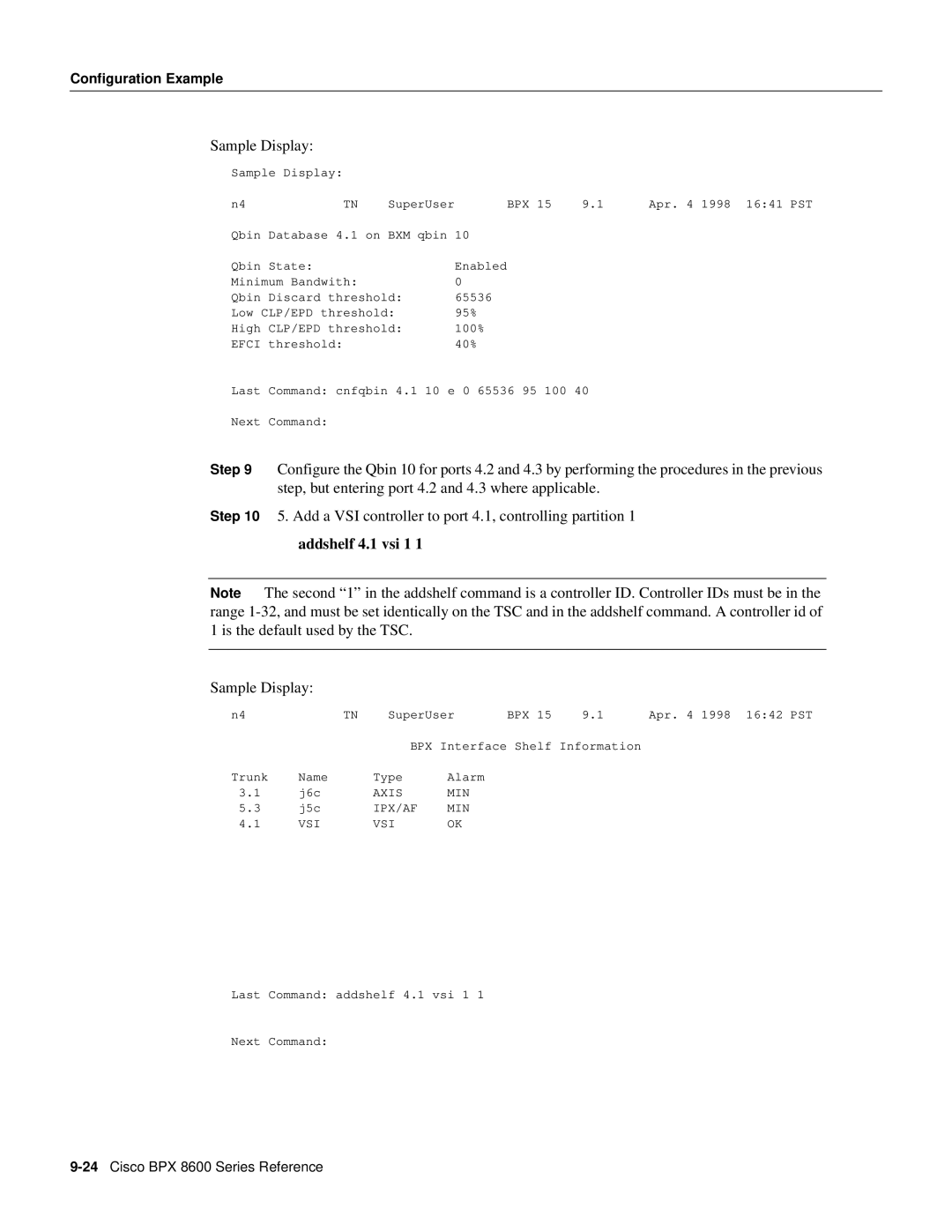 Cisco Systems 8600 Series manual Addshelf 4.1 vsi 1 