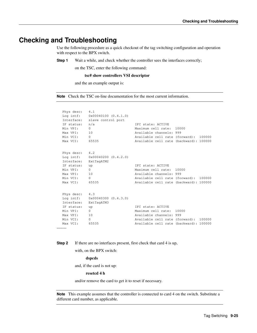 Cisco Systems 8600 Series manual Checking and Troubleshooting, Tsc# show controllers VSI descriptor 