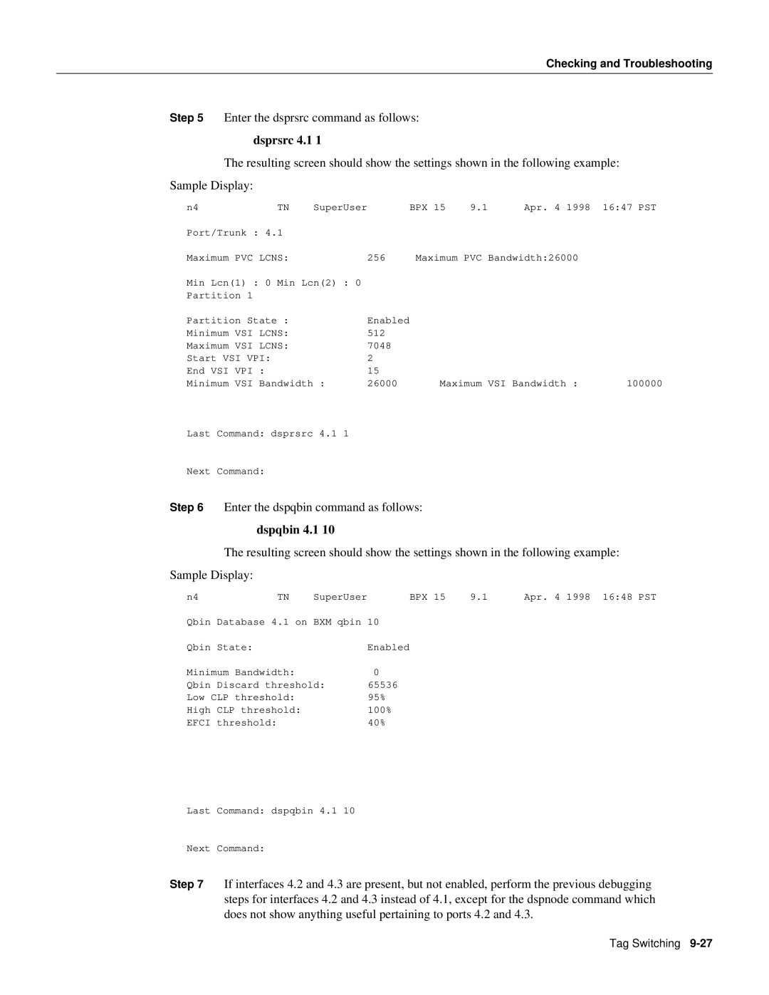 Cisco Systems 8600 Series manual Dsprsrc 4.1, Dspqbin 4.1 