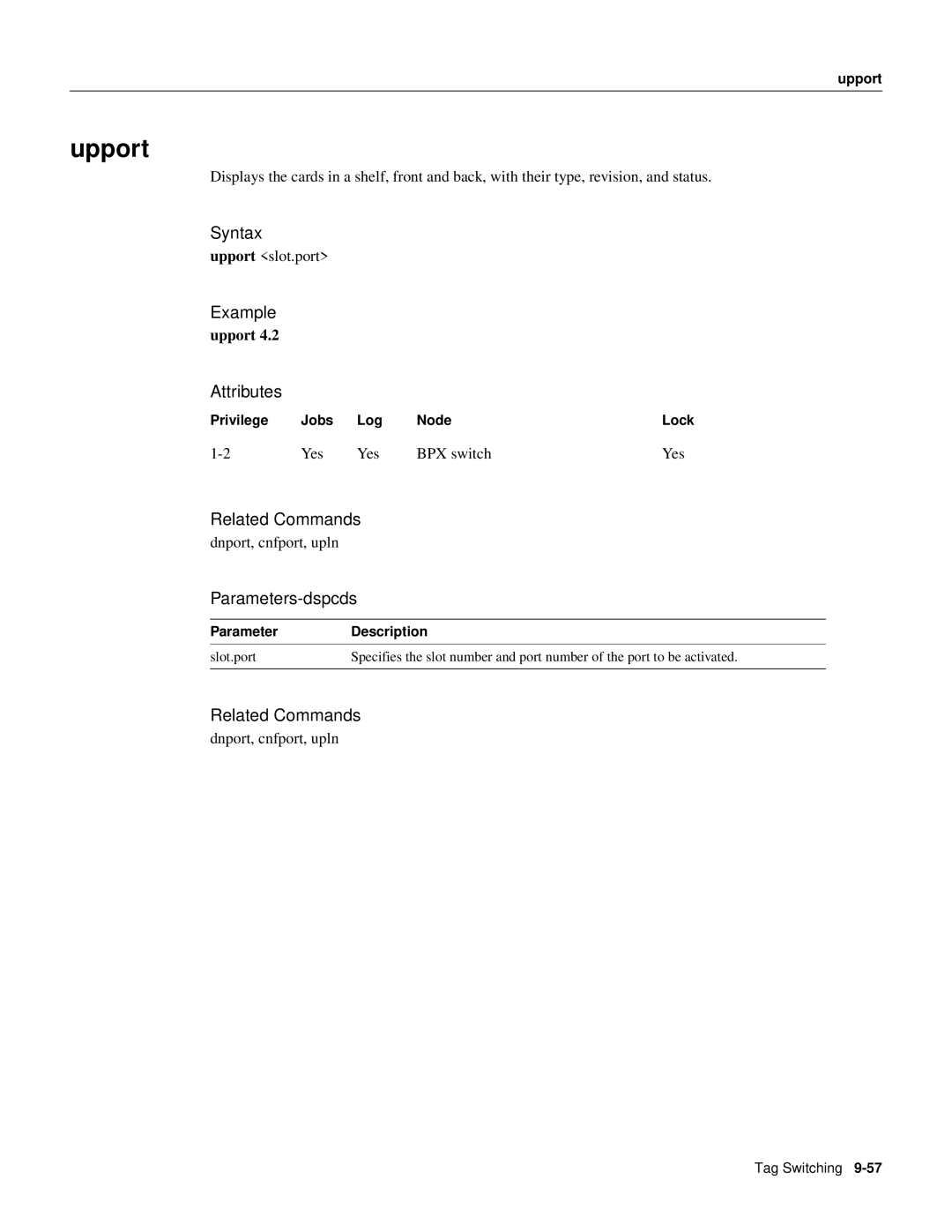 Cisco Systems 8600 Series manual Upport, Example upport, Yes BPX switch, ParameterDescription 