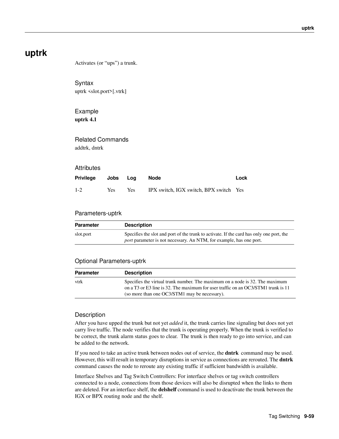 Cisco Systems 8600 Series manual Uptrk, Optional Parameters-uptrk, Example uptrk 