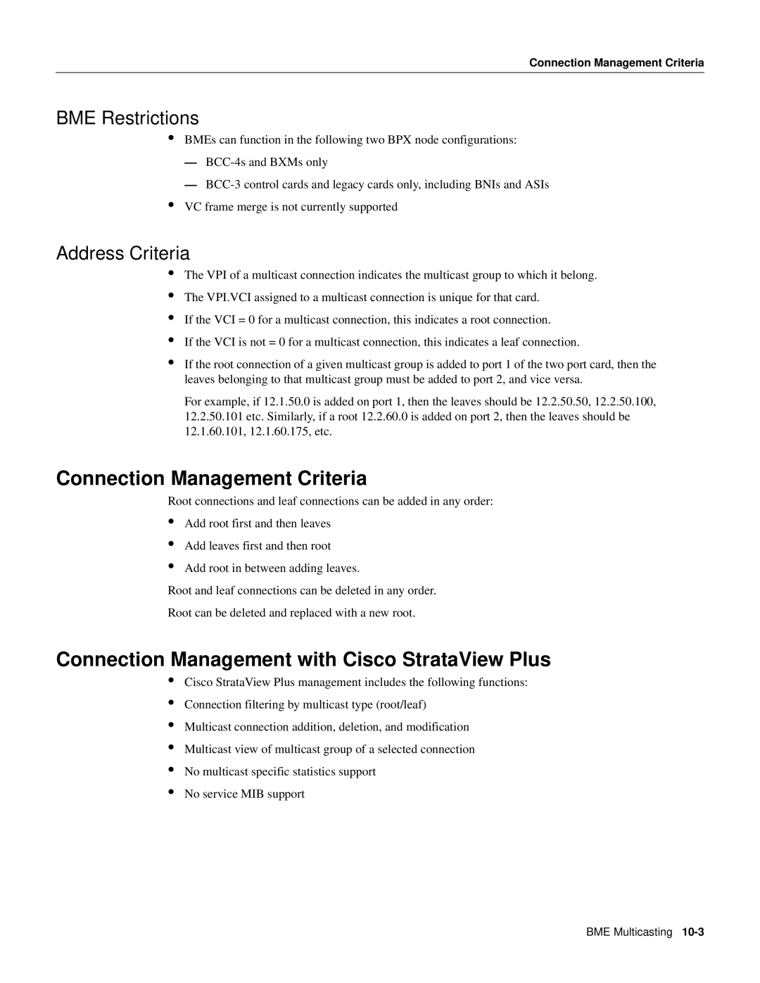 Cisco Systems 8600 Series manual Connection Management Criteria, Connection Management with Cisco StrataView Plus 