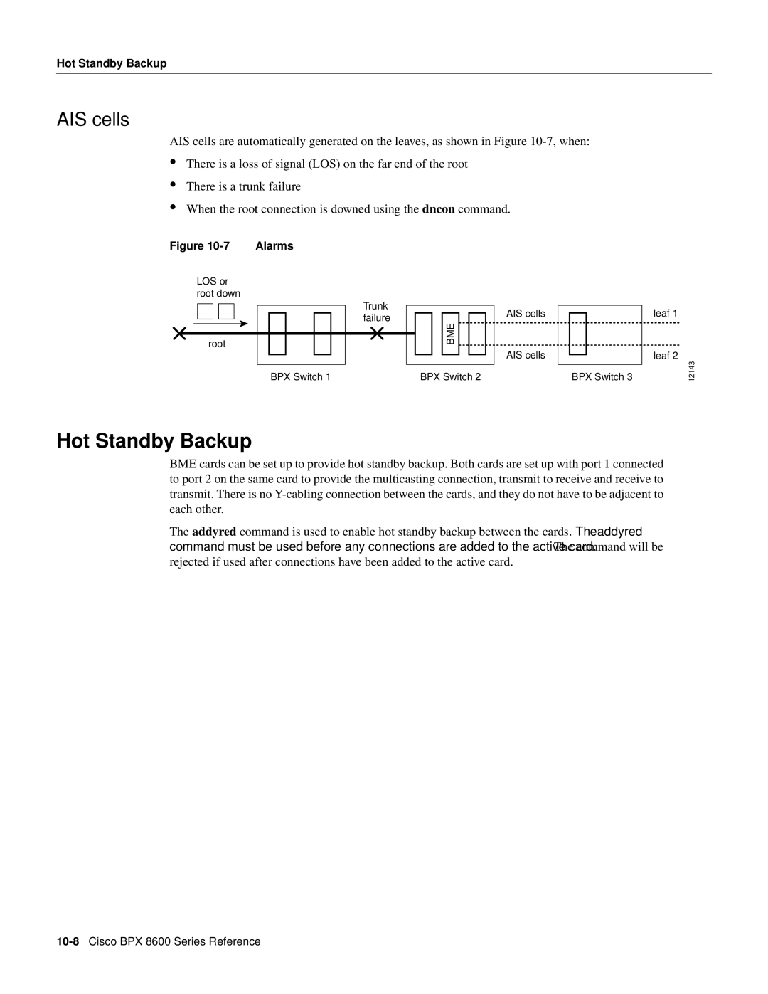 Cisco Systems 8600 Series manual Hot Standby Backup, AIS cells 