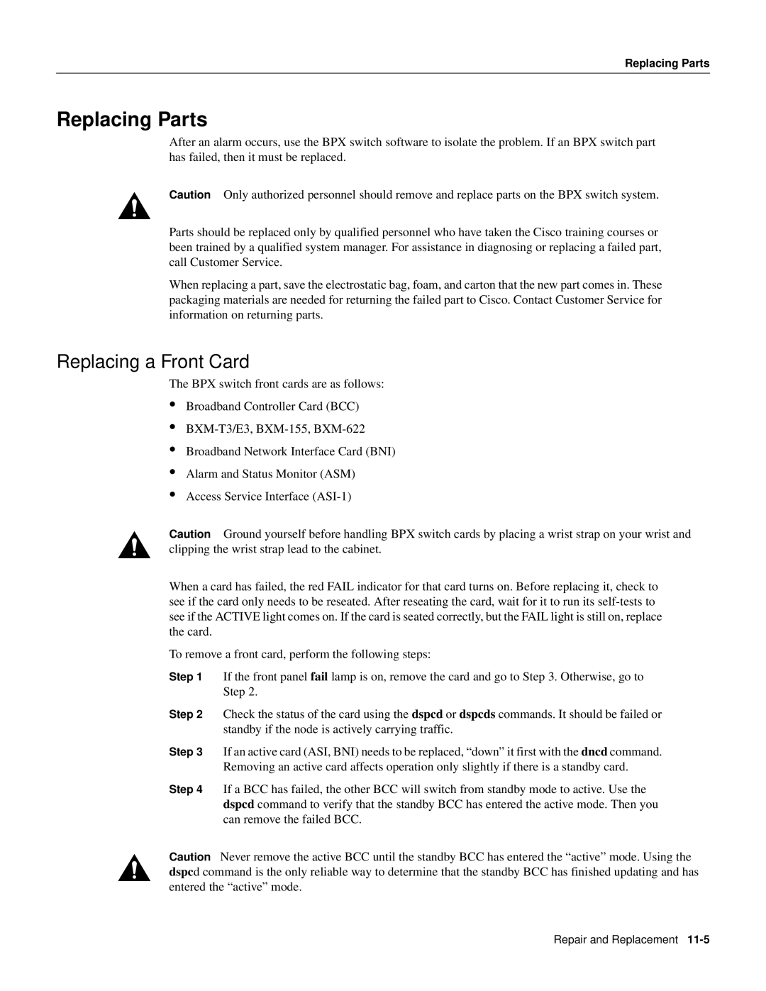 Cisco Systems 8600 Series manual Replacing Parts, Replacing a Front Card 