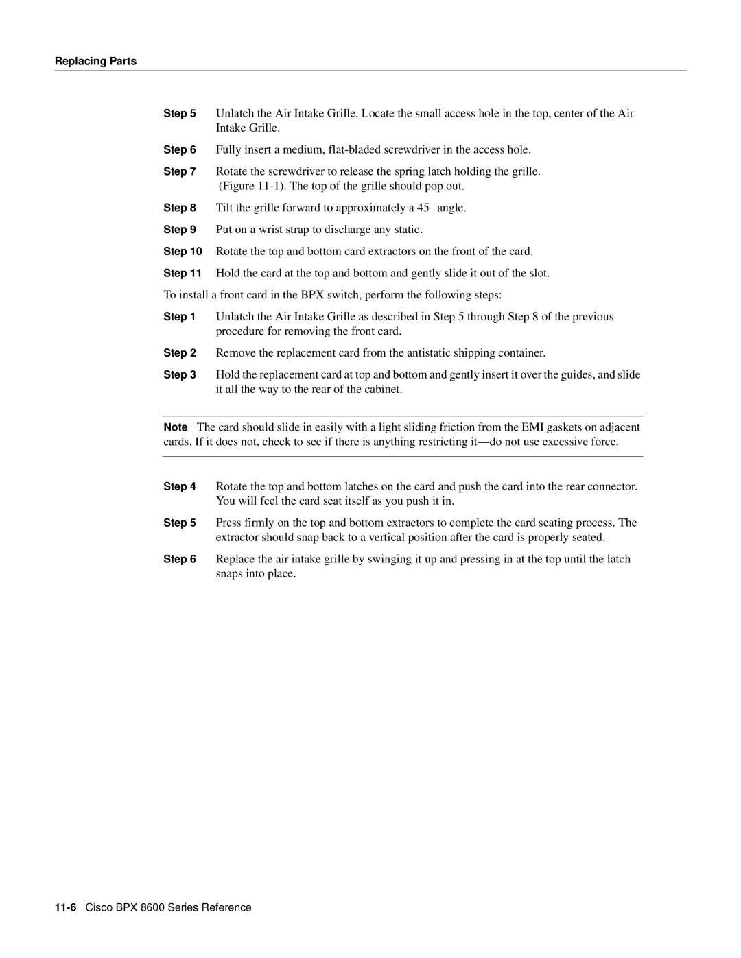 Cisco Systems 8600 Series manual Top of the grille should pop out, Replacing Parts Step 