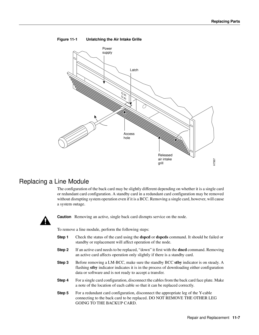 Cisco Systems 8600 Series manual Replacing a Line Module, Unlatching the Air Intake Grille 