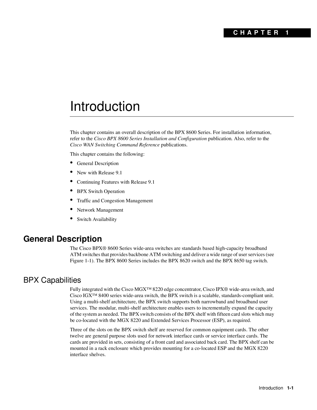 Cisco Systems 8600 Series manual Introduction, General Description, BPX Capabilities 