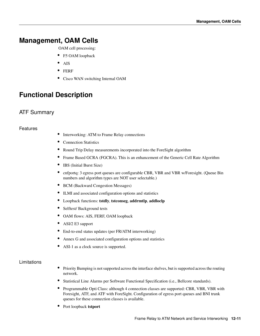 Cisco Systems 8600 Series manual Management, OAM Cells, ATF Summary, Features, Limitations 