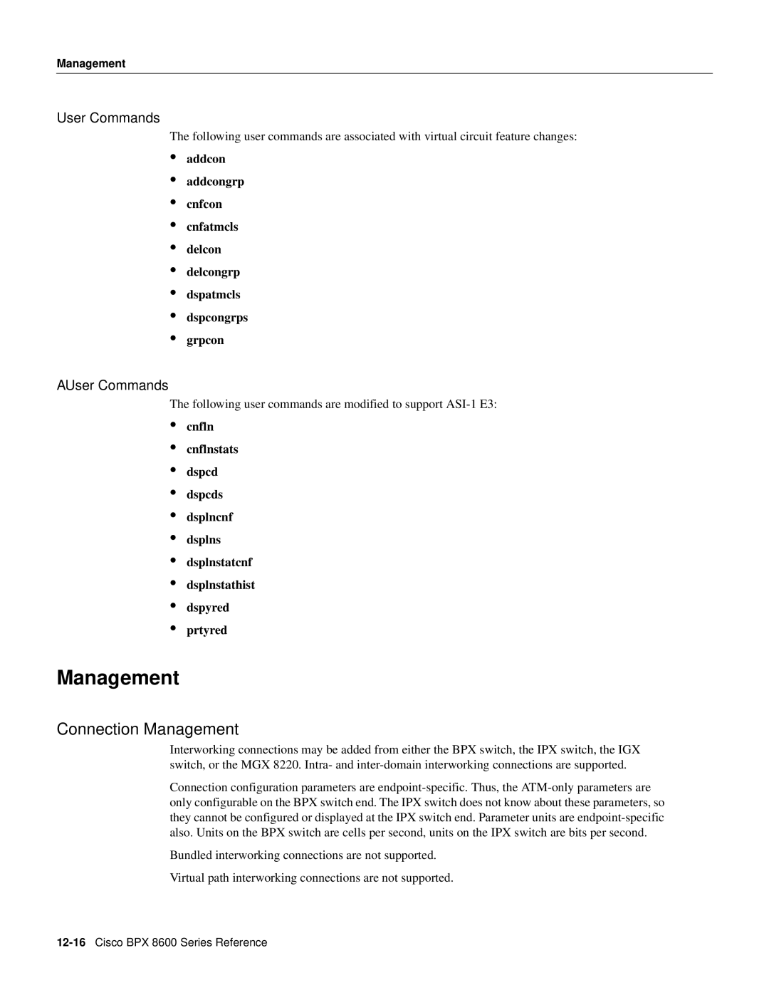 Cisco Systems 8600 Series manual Management, AUser Commands 