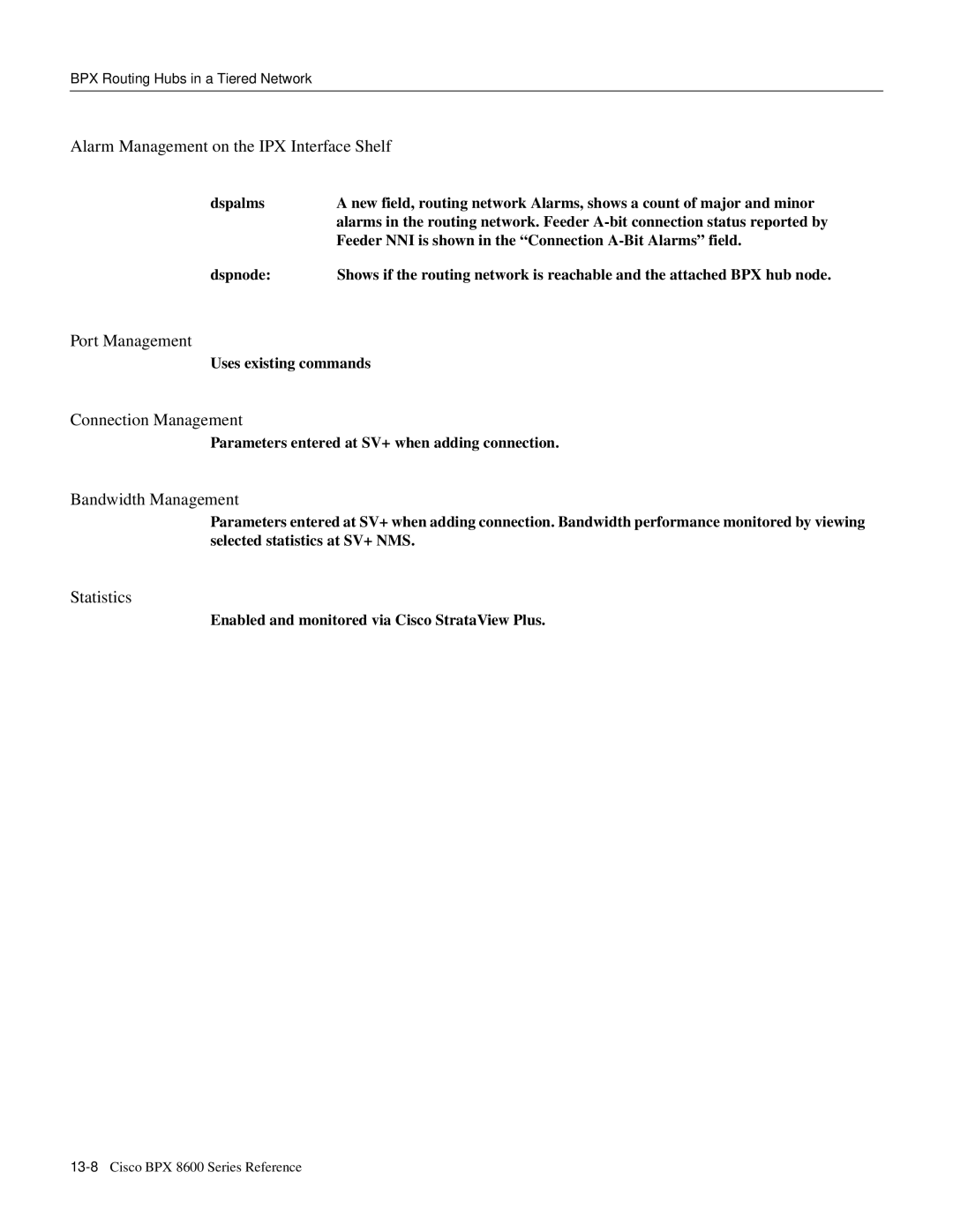 Cisco Systems 8600 Series Alarm Management on the IPX Interface Shelf, Port Management, Connection Management, Statistics 