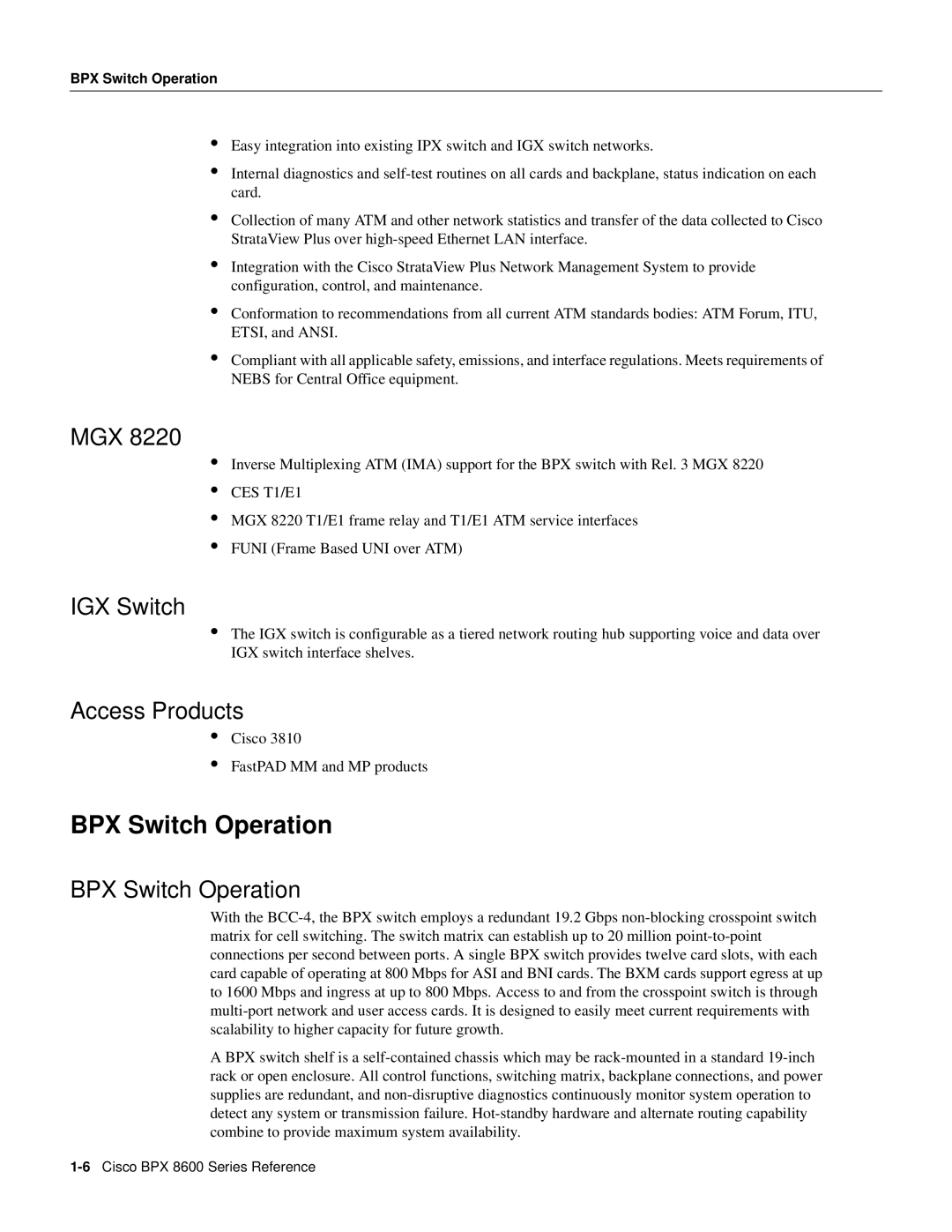 Cisco Systems 8600 Series manual BPX Switch Operation, Mgx, Access Products 