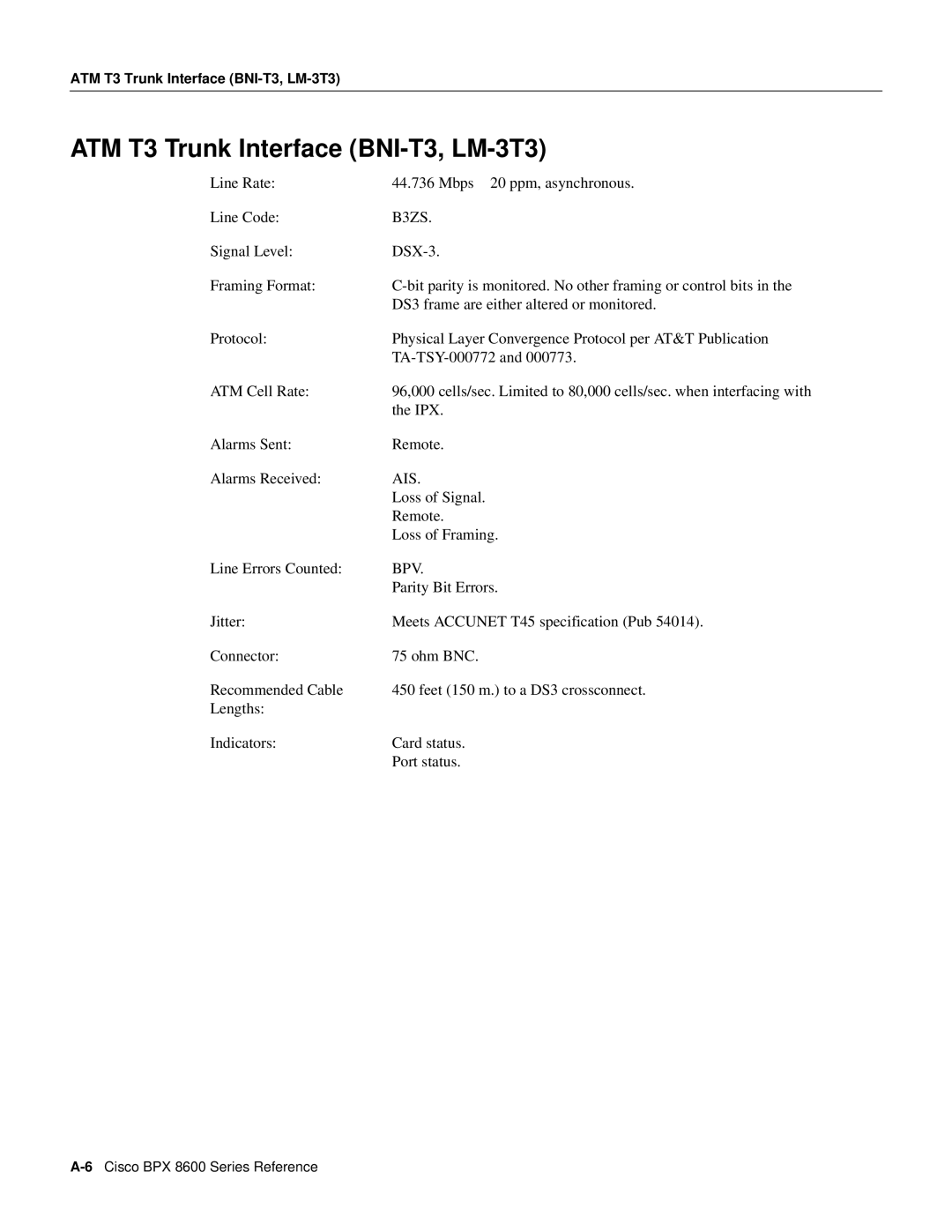 Cisco Systems 8600 Series manual ATM T3 Trunk Interface BNI-T3, LM-3T3 