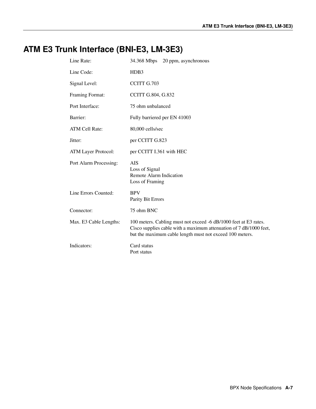 Cisco Systems 8600 Series manual ATM E3 Trunk Interface BNI-E3, LM-3E3 