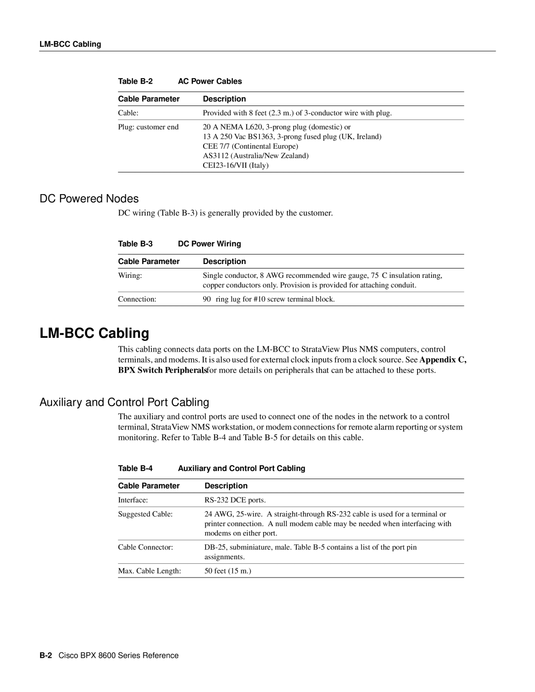 Cisco Systems 8600 Series manual LM-BCC Cabling, DC Powered Nodes, Auxiliary and Control Port Cabling 