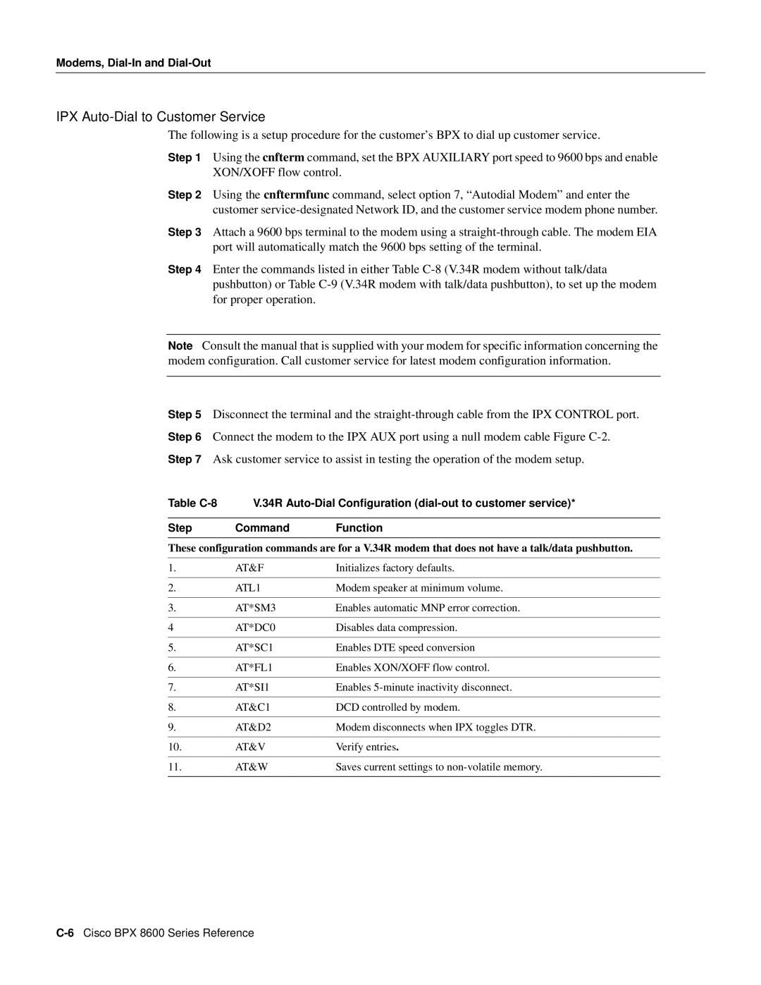 Cisco Systems 8600 Series manual IPX Auto-Dial to Customer Service 