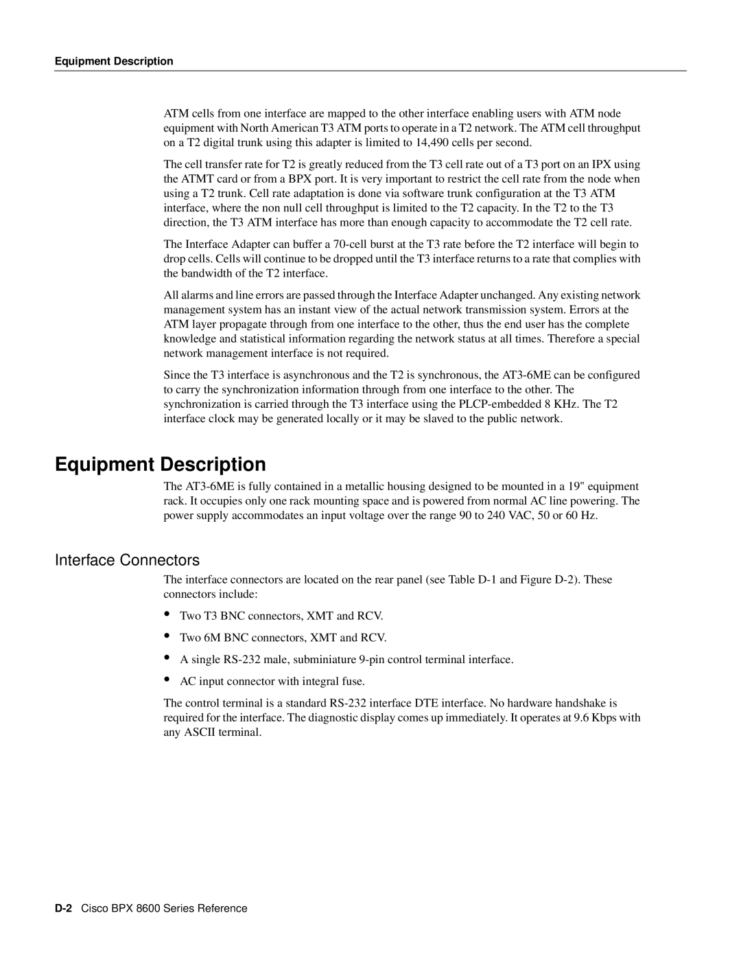 Cisco Systems 8600 Series manual Equipment Description, Interface Connectors 