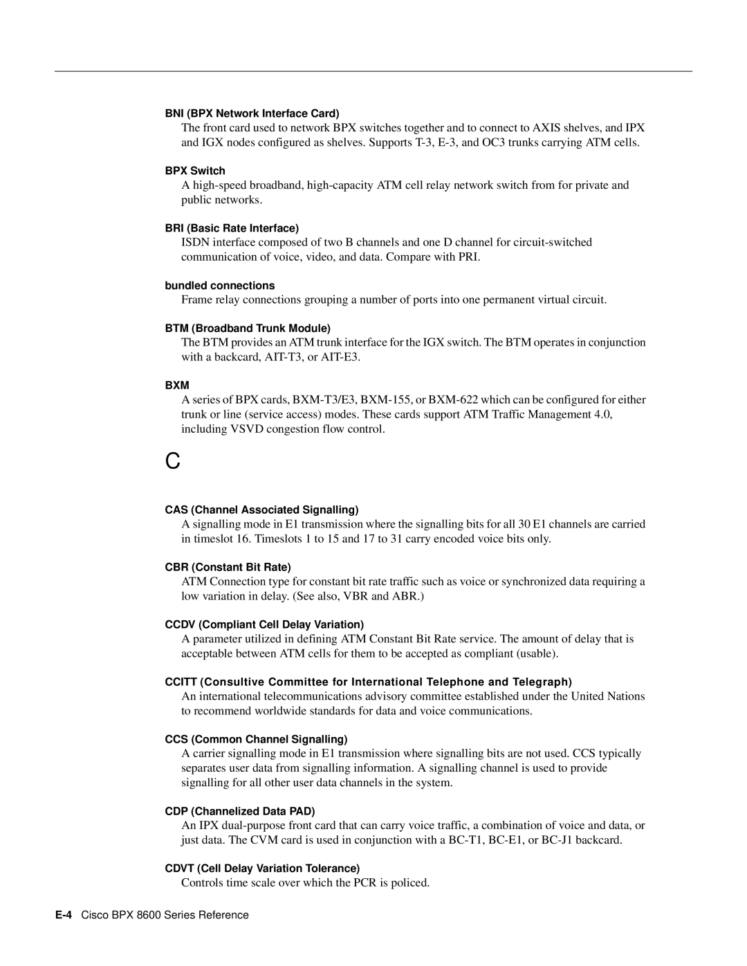 Cisco Systems 8600 Series manual BNI BPX Network Interface Card, BPX Switch, BRI Basic Rate Interface, Bundled connections 