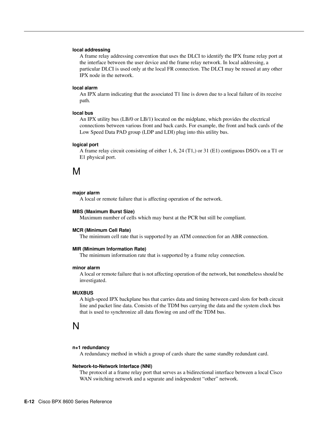 Cisco Systems 8600 Series Local addressing, Local alarm, Local bus, Logical port, Major alarm, MBS Maximum Burst Size 