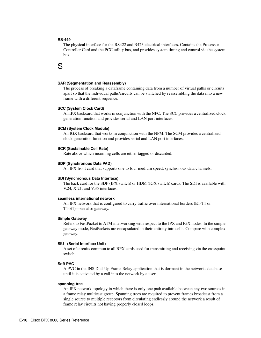 Cisco Systems 8600 Series manual RS-449, SAR Segmentation and Reassembly, SCC System Clock Card, SCM System Clock Module 