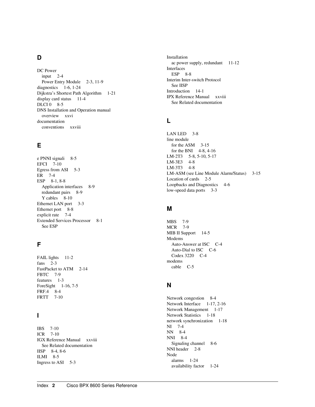 Cisco Systems 8600 Series manual Dlci, Esp, Fbtc, FRF.4 Frtt, Iisp, Ilmi, Lan Led, Mbs Mcr, Nni 