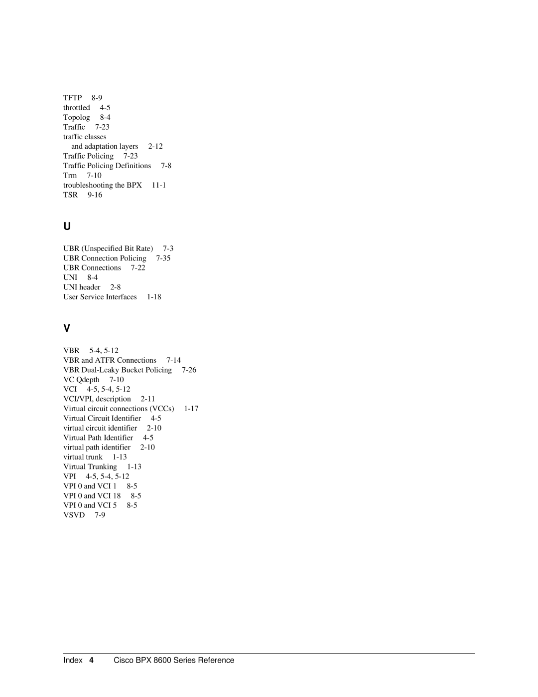 Cisco Systems 8600 Series manual Tftp, Tsr, Vci, Vpi 