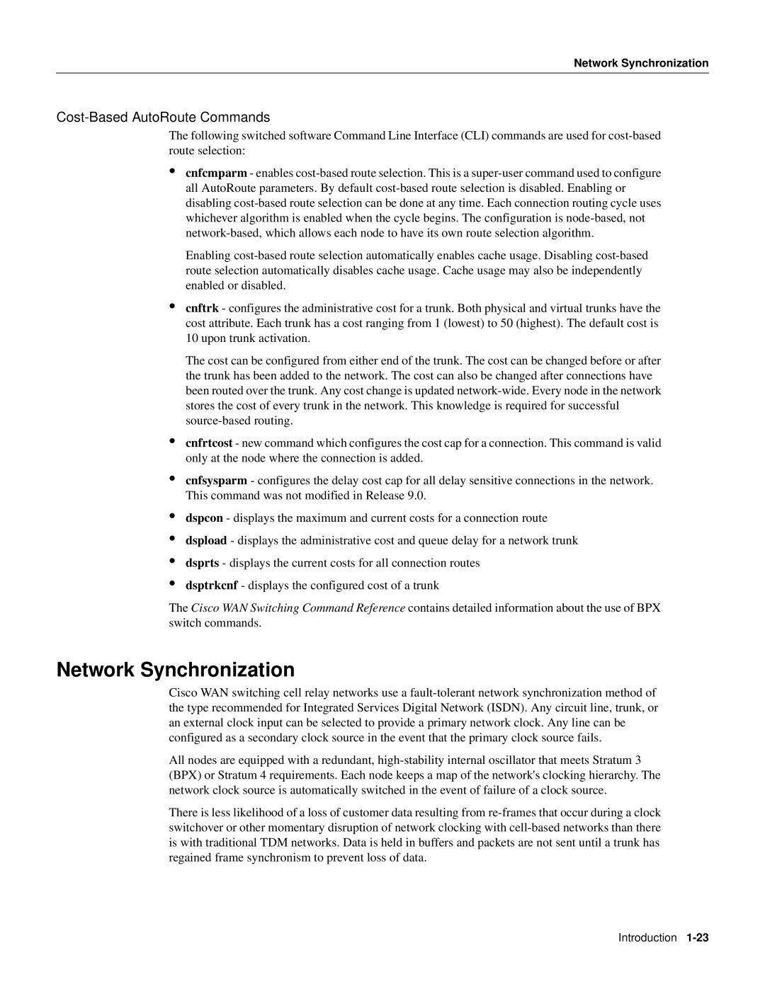 Cisco Systems 8600 Series manual Network Synchronization, Cost-Based AutoRoute Commands 