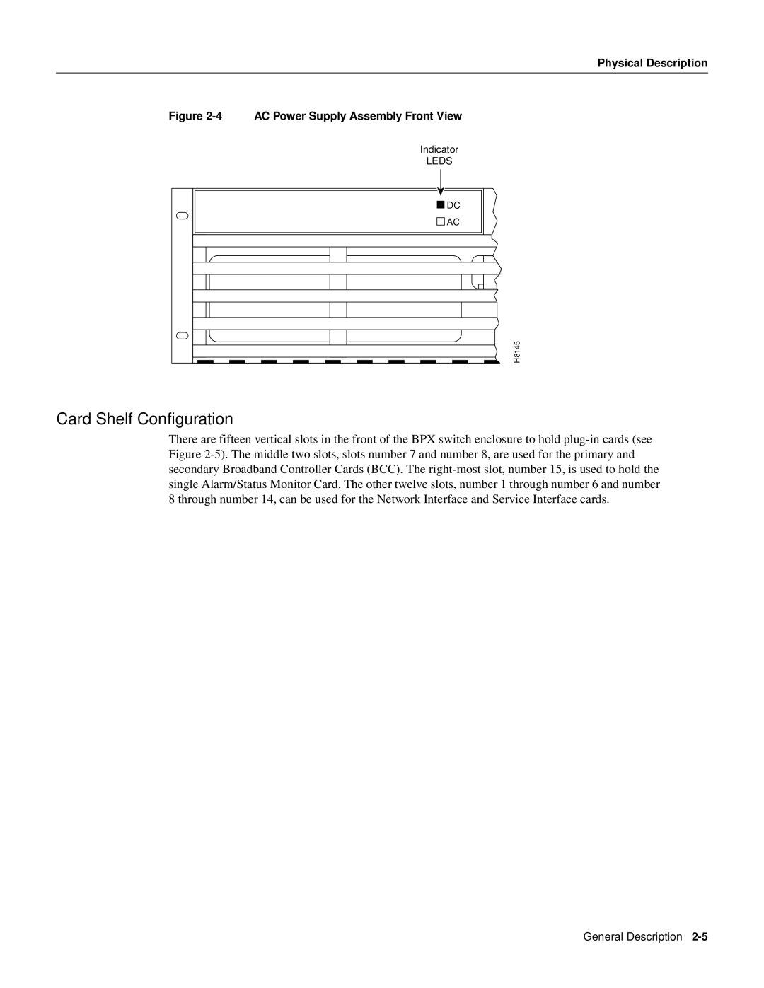 Cisco Systems 8600 Series manual Card Shelf Configuration, AC Power Supply Assembly Front View 