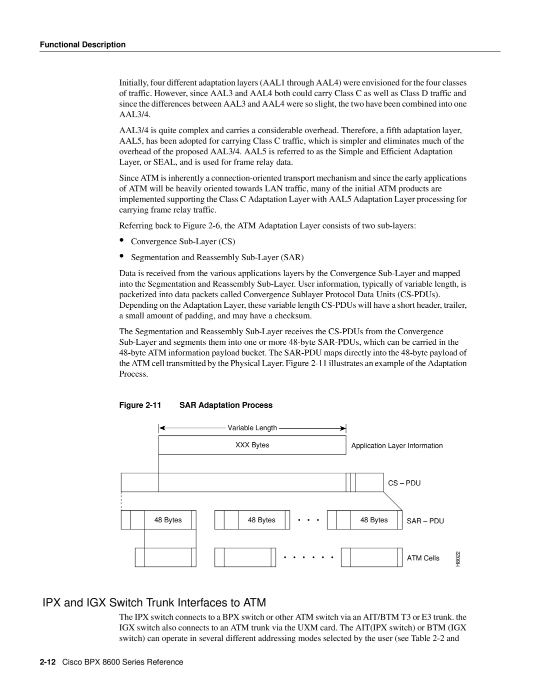 Cisco Systems 8600 Series manual IPX and IGX Switch Trunk Interfaces to ATM, SAR Adaptation Process 