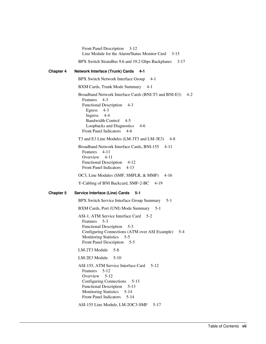 Cisco Systems 8600 Series manual Chapter Network Interface Trunk Cards, Chapter Service Interface Line Cards 