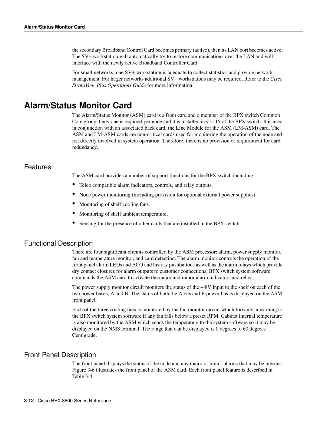 Cisco Systems 8600 Series manual Alarm/Status Monitor Card 