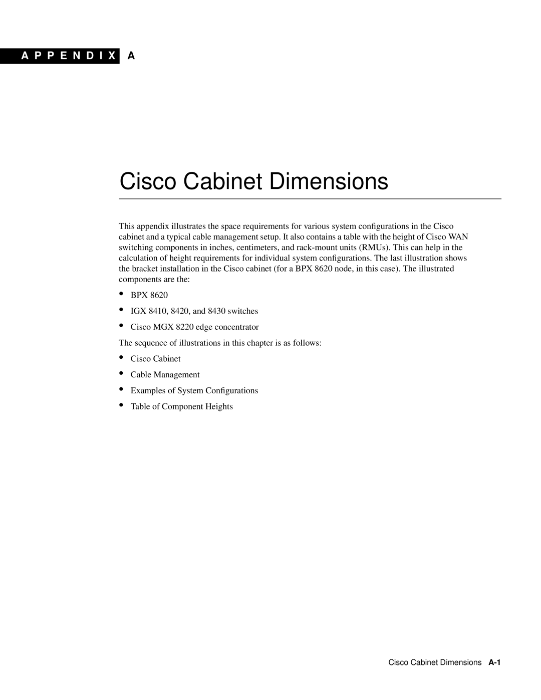 Cisco Systems 8600 dimensions Cisco Cabinet Dimensions A-1 