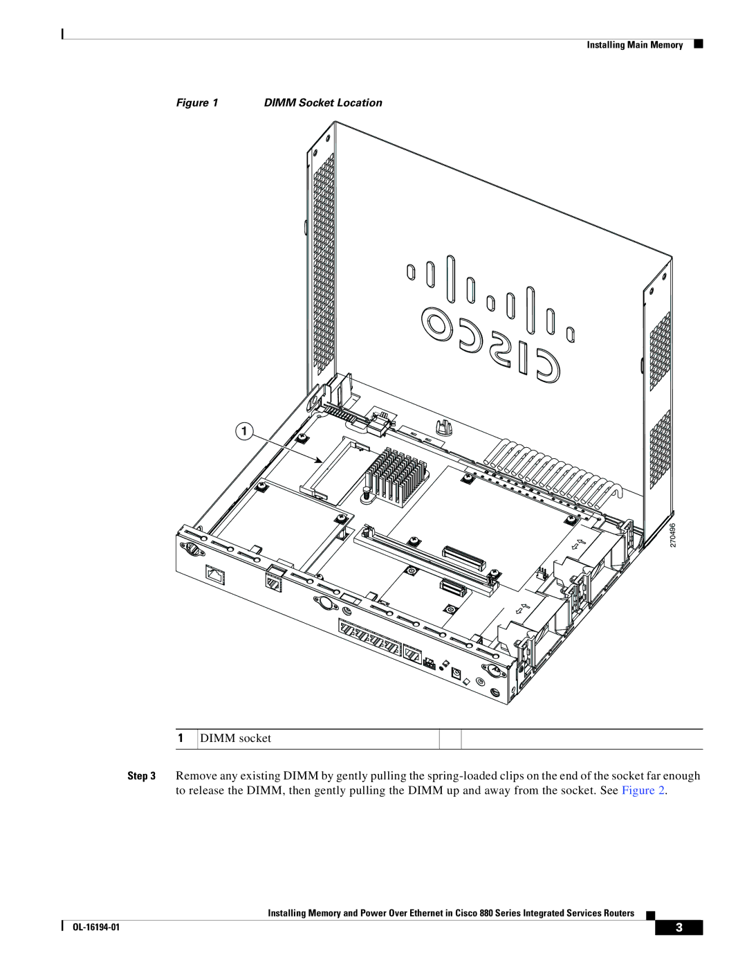 Cisco Systems 880 Series manual Dimm Socket Location 