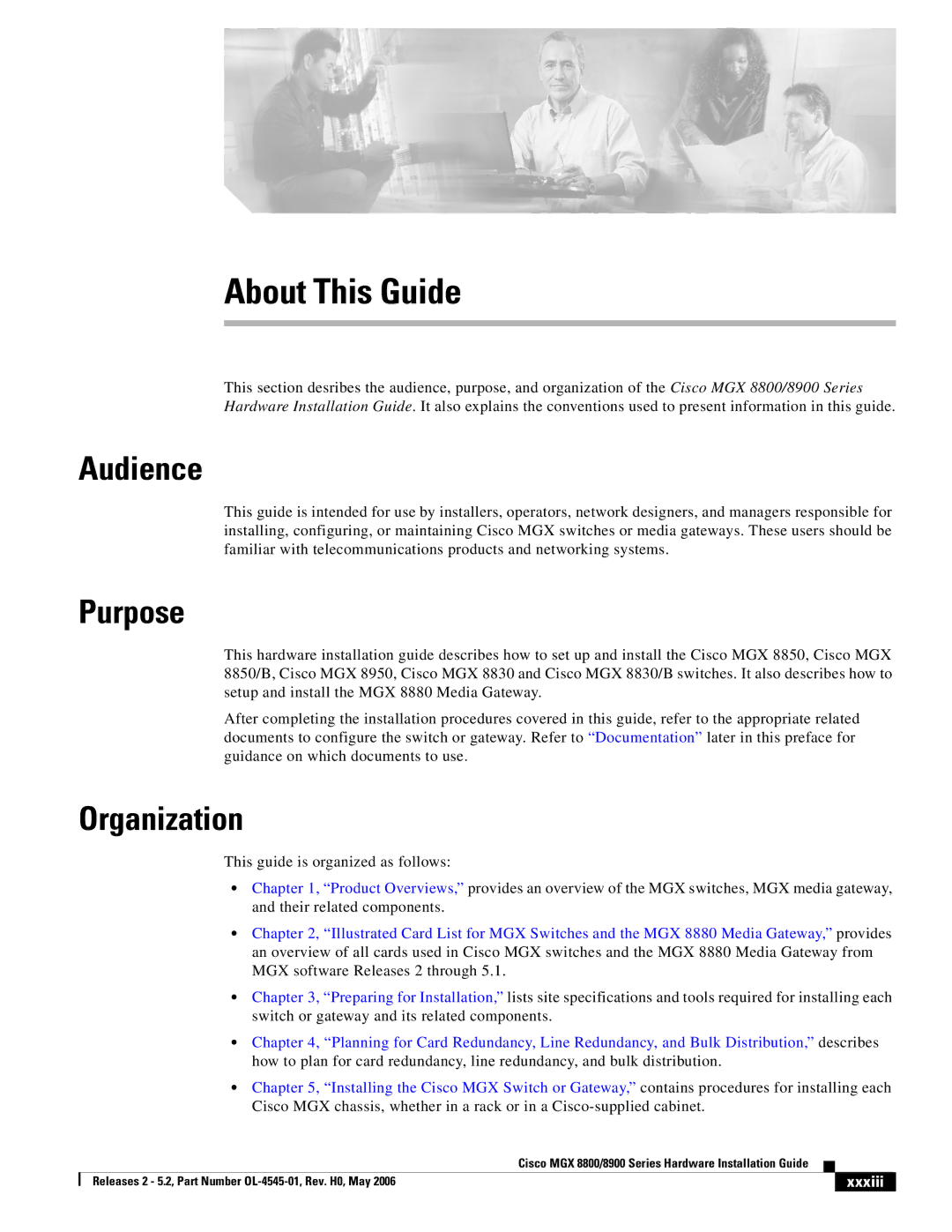 Cisco Systems 8800, 8900 specifications Audience, Purpose, Organization, Xxxiii 